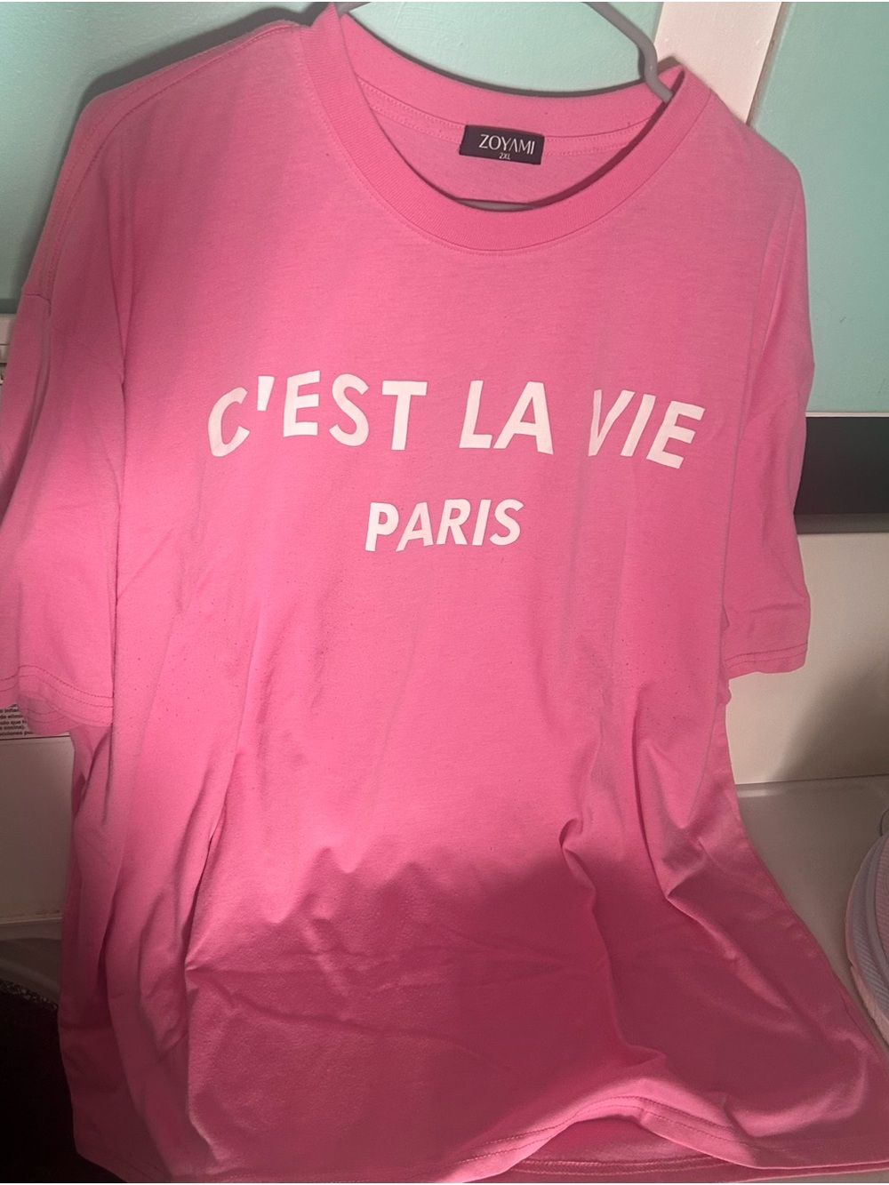 Zoya Pink Graphic Tee with C'EST LA VIE PARIS Print